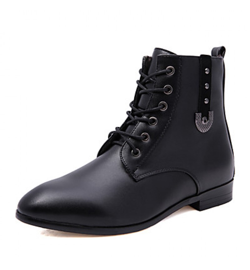 Shoes Leather / Leatherette Outdoor / Casual / Athletic Boots Outdoor / Casual / Athletic Flat Heel Rivet Black / White  