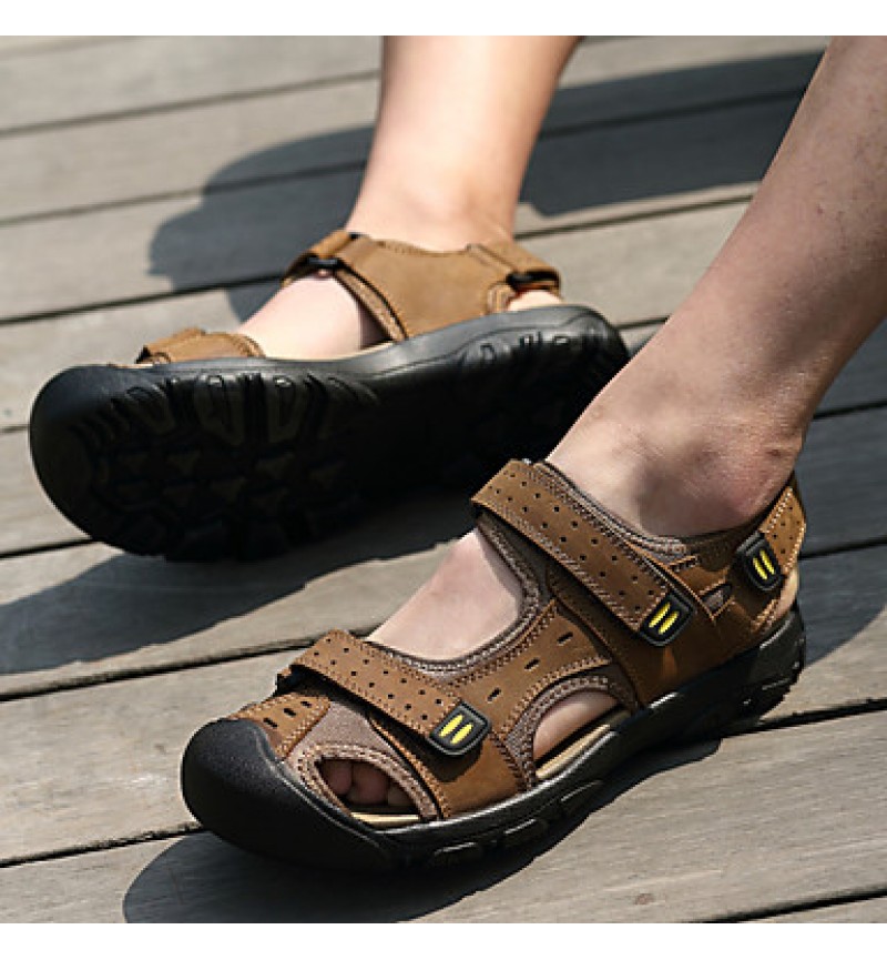 Men's Shoes Outdoor / Casual Nappa Leather / Fabric Sandals Brown / Yellow / Khaki  