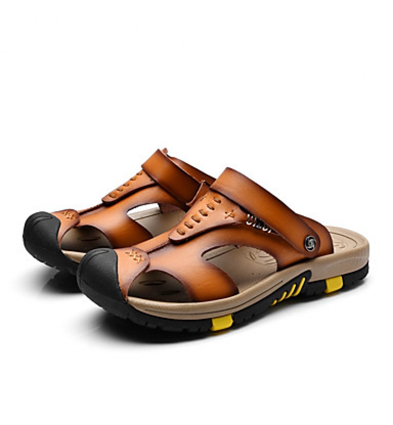 Men's Genuine Leather Slippers Outdoor Flip-Flops Comfortable Sandals  