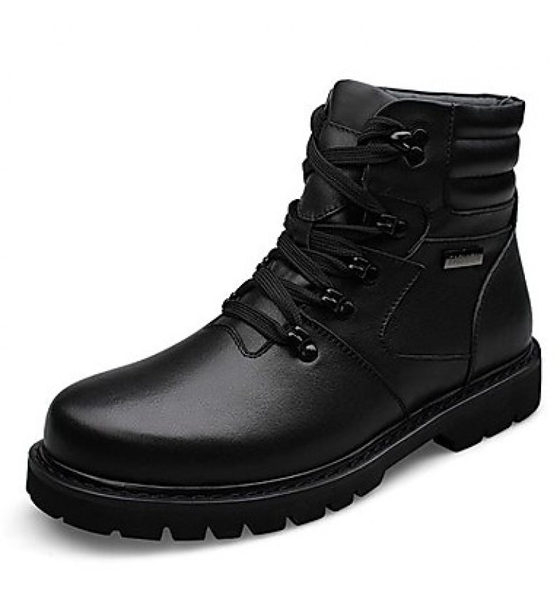 Shoes Leather Casual Boots Casual Low Heel Lace-up Black  