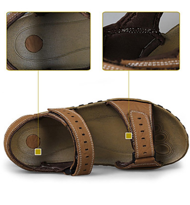 Men's Shoes Outdoor / Office & Career / Athletic / Casual Nappa Leather Big size Sandals Khaki  