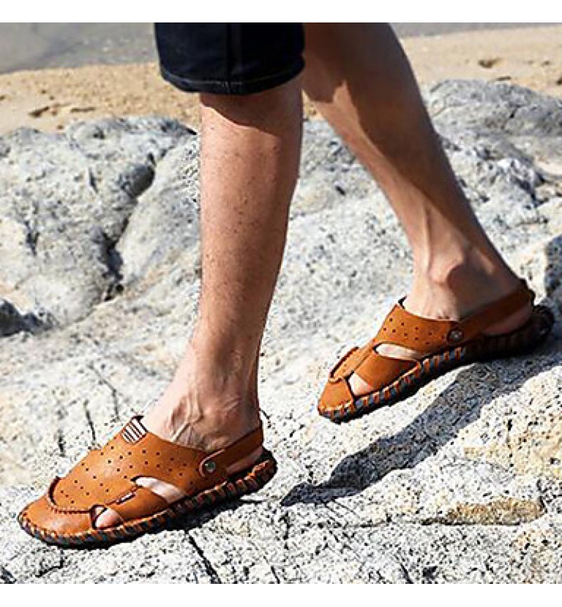 Men's Shoes Outdoor / Office & Career / Athletic / Dress / Casual Nappa Leather Sandals / Flip-Flops Brown  