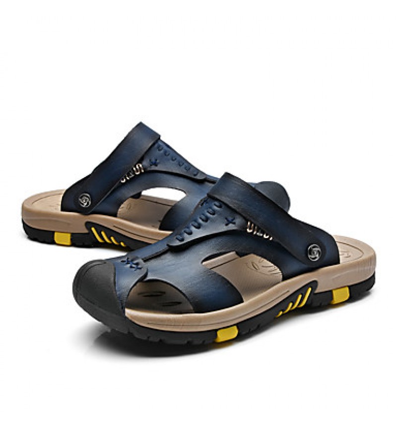 Men's Genuine Leather Slippers Outdoor Flip-Flops Comfortable Sandals  