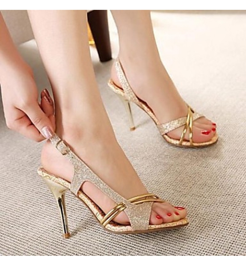 Women's Spring / Summer / Fall / Winter Heels / Pointed Toe / Open Toe Leather Dress / Party & Evening Stiletto Heel Buckle Gold