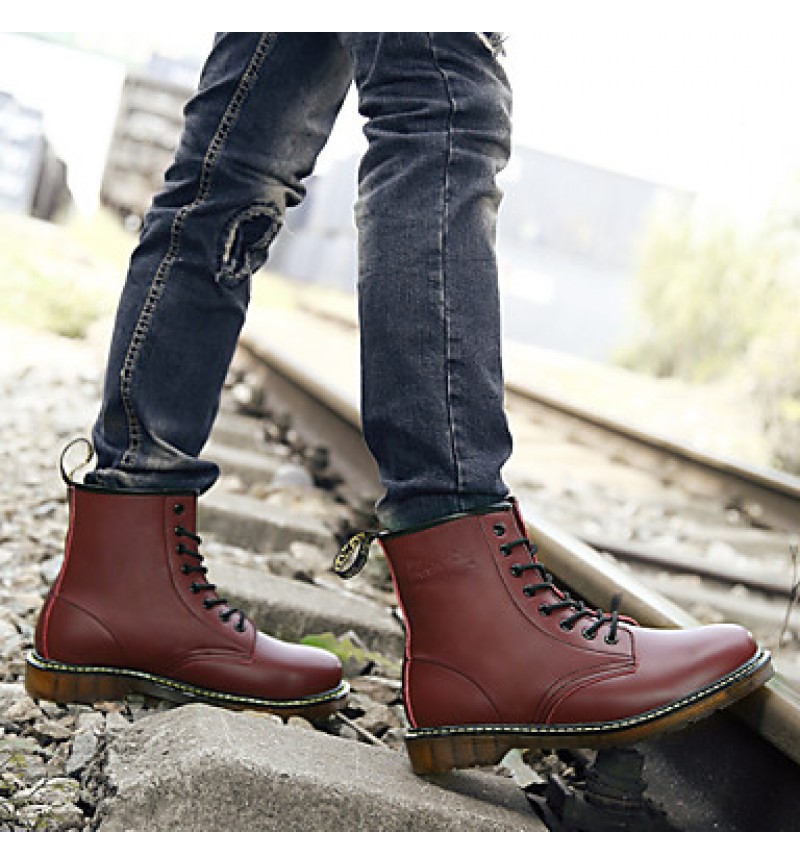 Shoes Leather Casual Boots Casual Low Heel Lace-up Black / Brown / Burgundy  