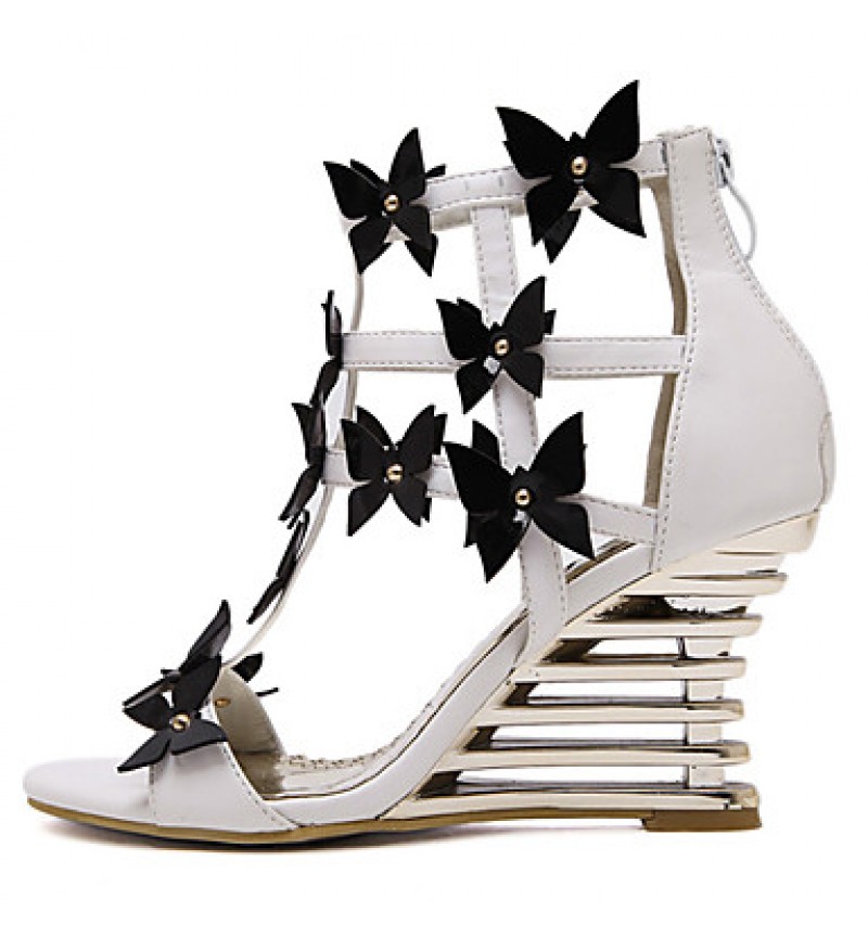 Women's Shoes Leatherette Wedge HeelOpen Toe Sandals Dress Black / White