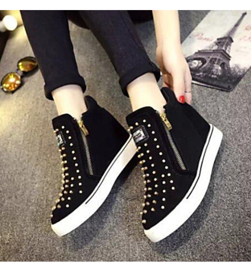 Women's Shoes Double Zipper Wedge Heel Round Toe Fashion Sneakers with Rivet