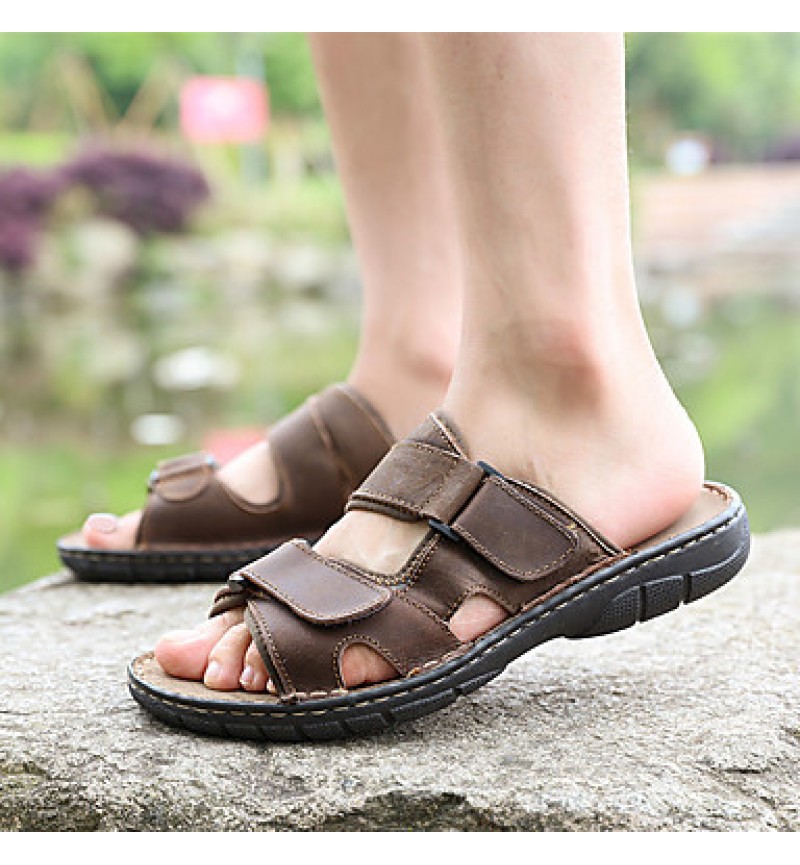 Men's Shoes Outdoor / Work & Duty / Casual Leather Sandals Black / Brown / Khaki  