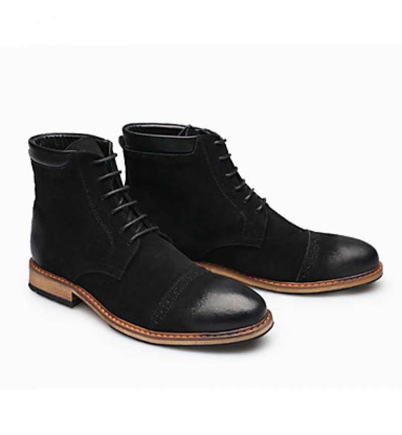 Shoes Leather Casual Boots Casual Low Heel Lace-up Black / Brown  