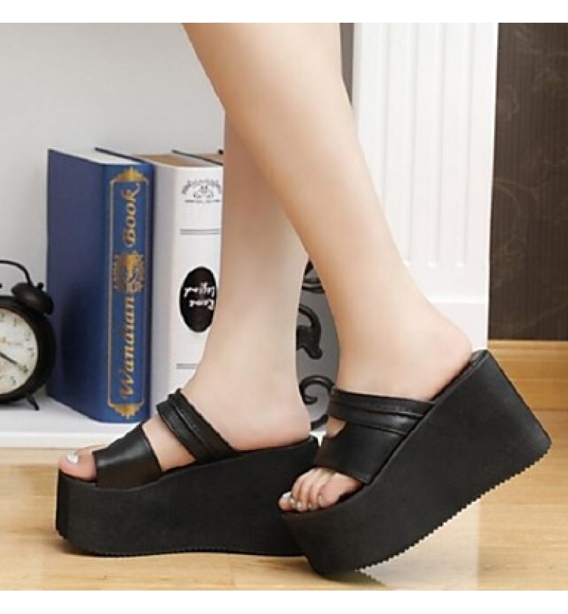 Women's Shoes Flange Simple Wedge Heel Comfort Sandals Dress Black / White