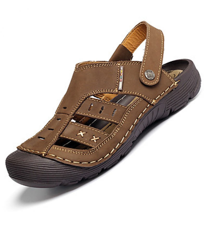 Men's Genuine Leather Slippers Outdoor Comfortable Sandals Beach Shoes  