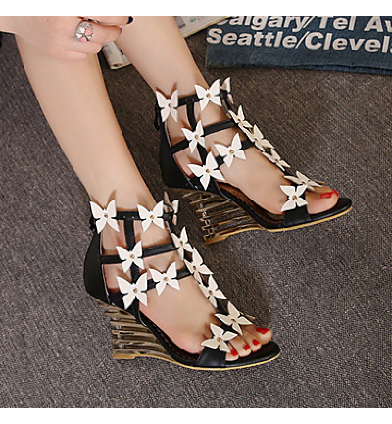 Women's Shoes Leatherette Wedge HeelOpen Toe Sandals Dress Black / White