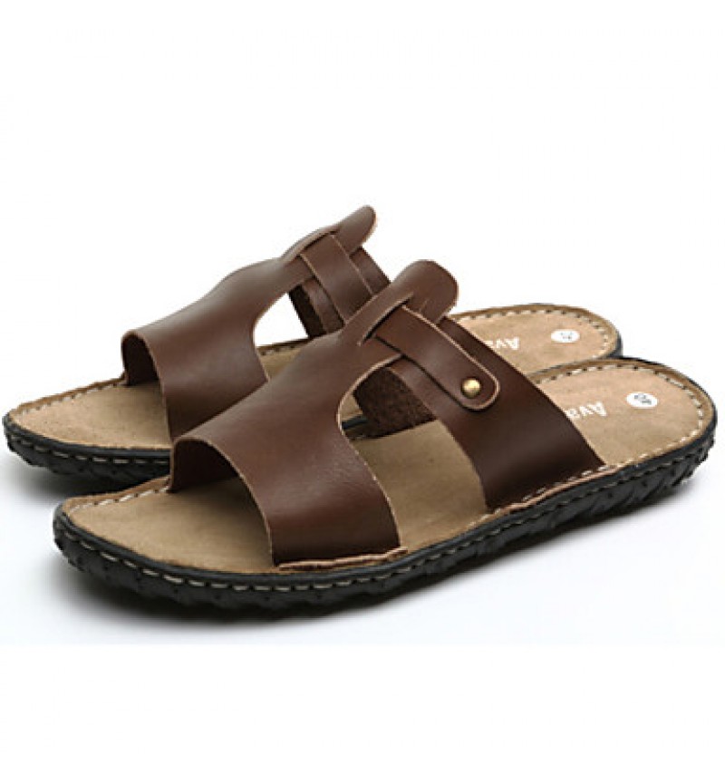 Men's Shoes Outdoor / Office & Career / Work & Duty / Athletic / Dress / Casual Nappa Leather Slippers Brown  