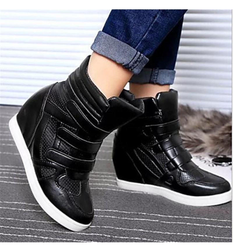 Women's Sneakers Spring / Fall Wedges Leatherette Outdoor / Casual Wedge Heel Buckle Black / White Others