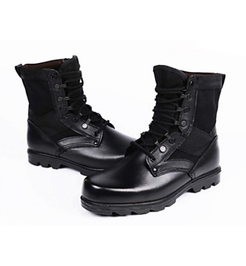 Shoes Leather / Canvas Outdoor / Athletic Boots Outdoor / Athletic Flat Heel Lace-up Black  