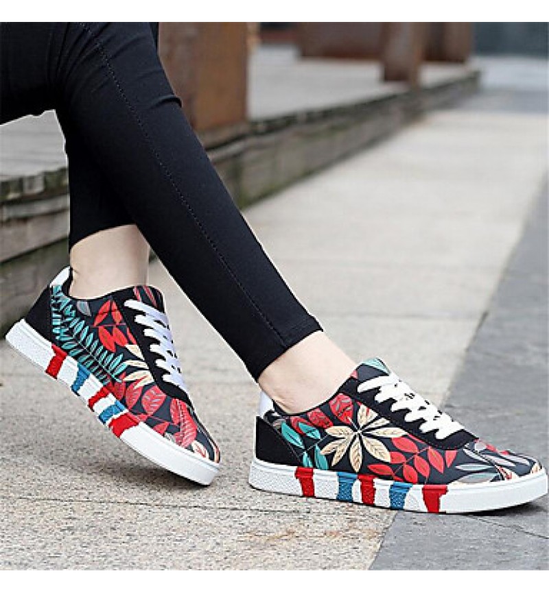 Women's Sneakers Spring / Fall Comfort Canvas Outdoor / Athletic / Casual Flat Heel Lace-up Black / Blue / Red Sneaker