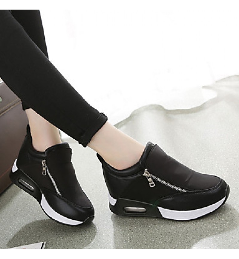 Women's Shoes Synthetic Spring / Fall Comfort Sneakers Casual Flat Heel Zipper Black / Red / Silver Walking