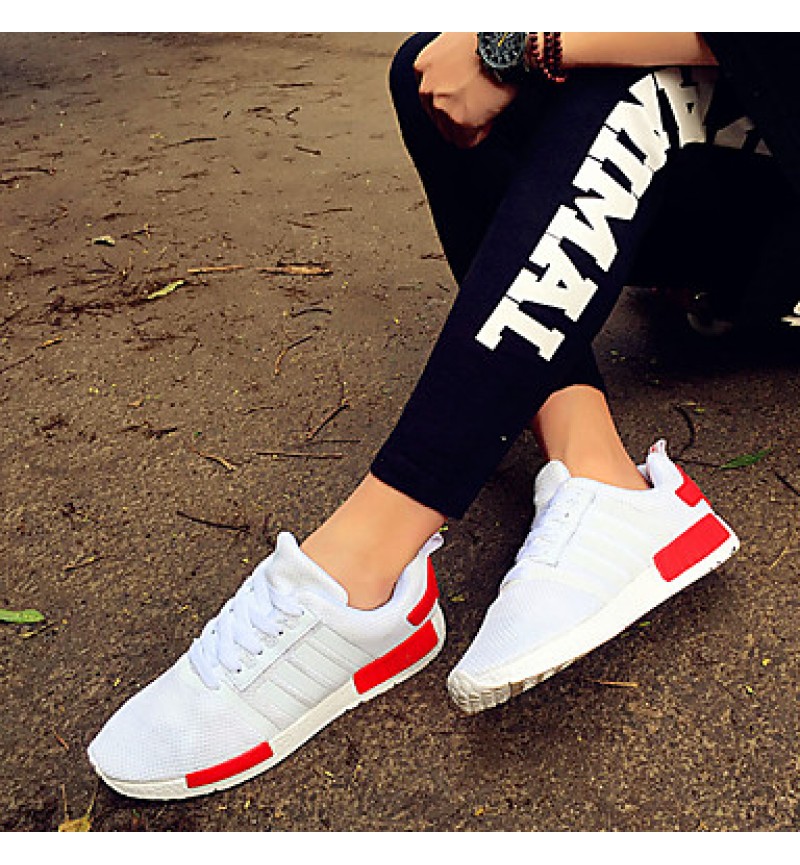 Women's Sneakers Summer Flats Tulle Athletic Flat Heel Lace-up Black / Red / Black and Red / Royal Blue Sneaker