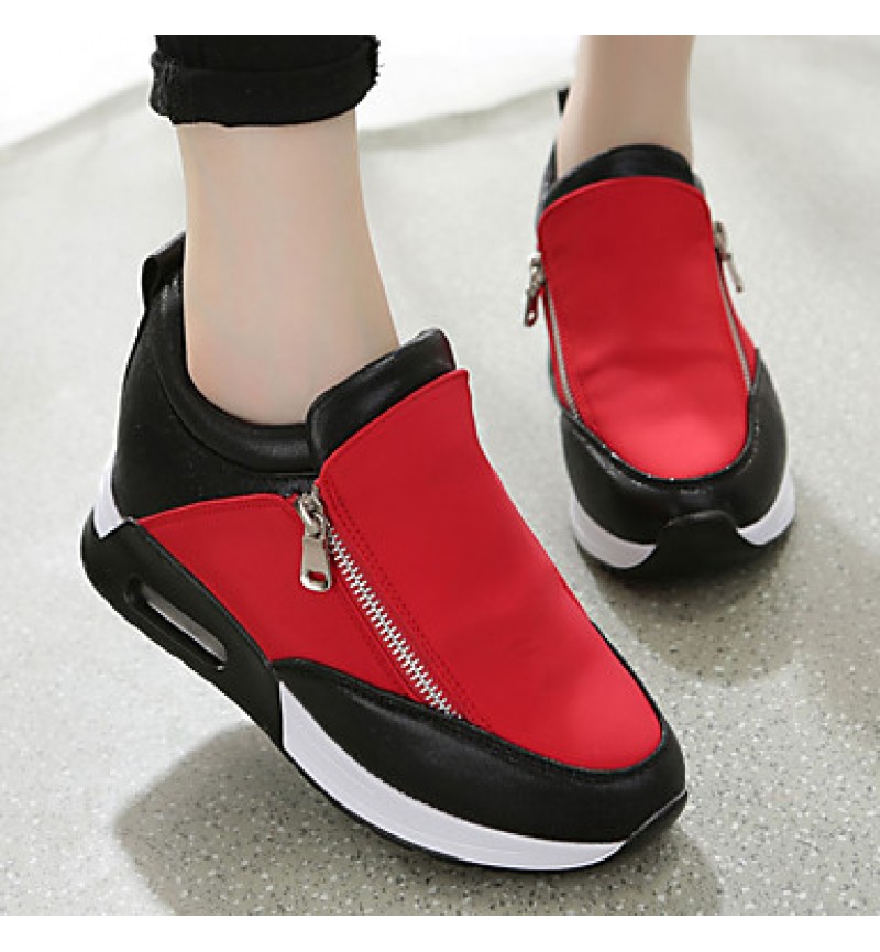 Women's Shoes Synthetic Spring / Fall Comfort Sneakers Casual Flat Heel Zipper Black / Red / Silver Walking