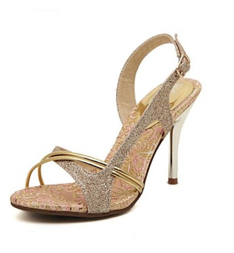 Women's Spring / Summer / Fall / Winter Heels / Pointed Toe / Open Toe Leather Dress / Party & Evening Stiletto Heel Buckle Gold