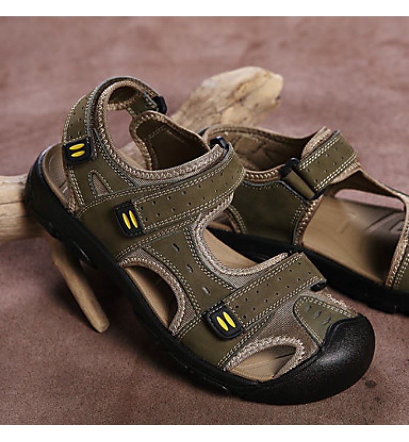 Men's Shoes Outdoor / Casual Nappa Leather / Fabric Sandals Brown / Yellow / Khaki  