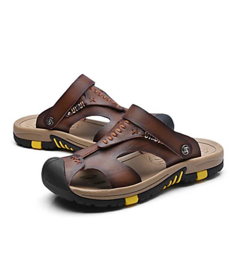 Men's Genuine Leather Slippers Outdoor Flip-Flops Comfortable Sandals  