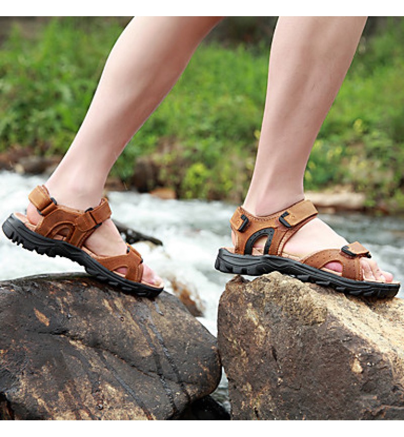 Men's Shoes Outdoor / Office & Career /Work & Duty / Athletic / Dress / Casual Nappa Leather Sandals Black/Brown  