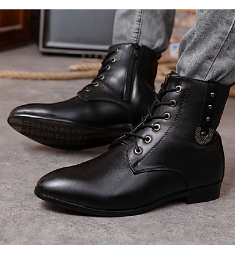 Shoes Leather / Leatherette Outdoor / Casual / Athletic Boots Outdoor / Casual / Athletic Flat Heel Rivet Black / White  