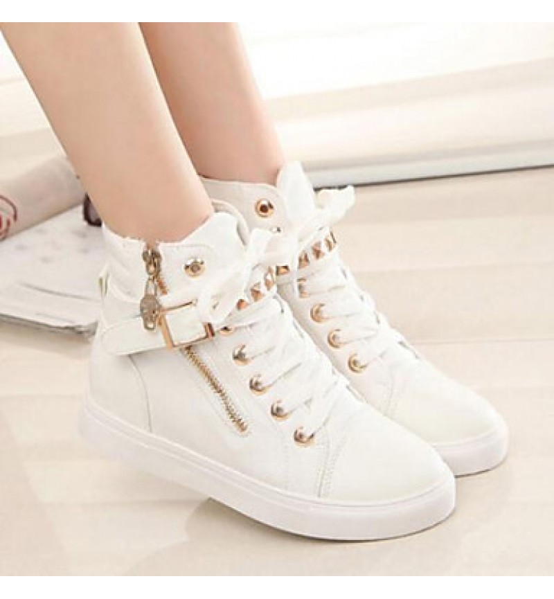 Women's Spring / Fall Canvas Casual Flat Heel Buckle / Zipper / Lace-up Black / Blue / White