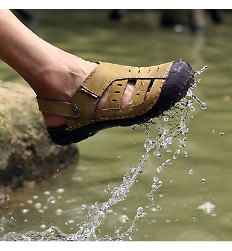 Men's Genuine Leather Slippers Outdoor Comfortable Sandals Beach Shoes  