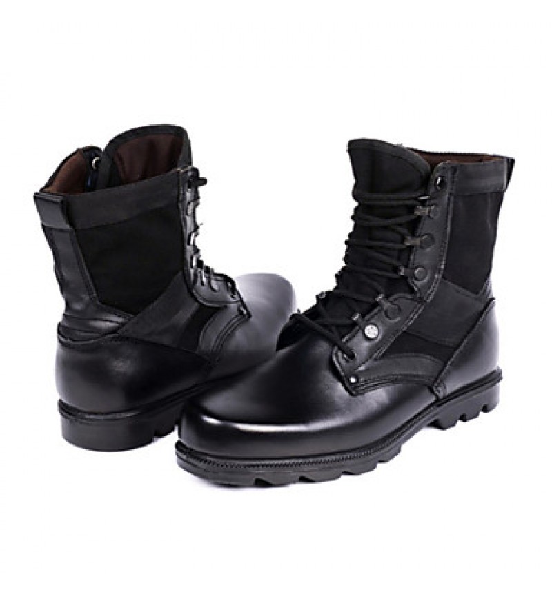 Shoes Leather / Canvas Outdoor / Athletic Boots Outdoor / Athletic Flat Heel Lace-up Black  