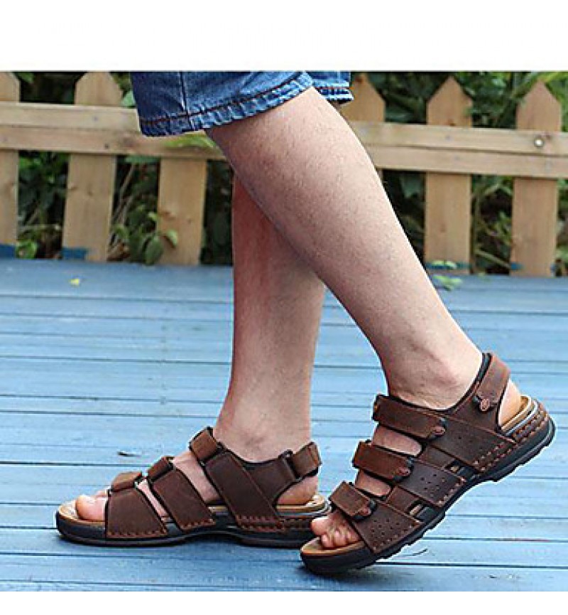 Men's Shoes Outdoor / Office & Career / Athletic / Dress / Casual Nappa Leather Sandals Black / Brown  