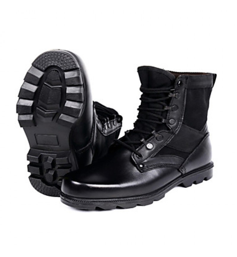 Shoes Leather / Canvas Outdoor / Athletic Boots Outdoor / Athletic Flat Heel Lace-up Black  