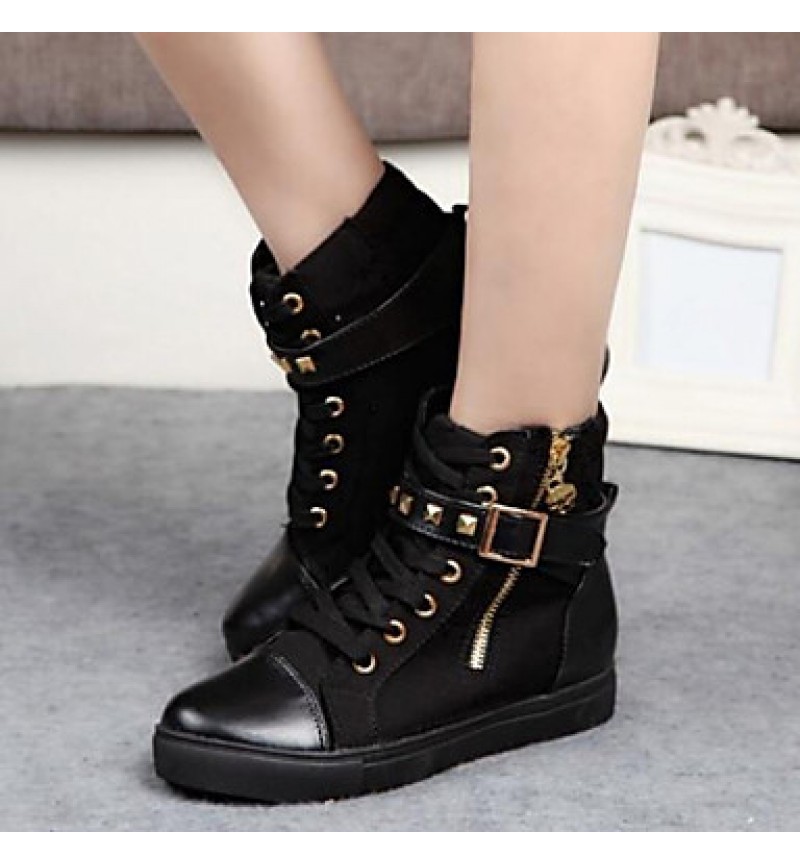 Women's Spring / Fall Canvas Casual Flat Heel Buckle / Zipper / Lace-up Black / Blue / White