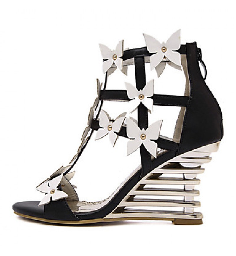 Women's Shoes Leatherette Wedge HeelOpen Toe Sandals Dress Black / White