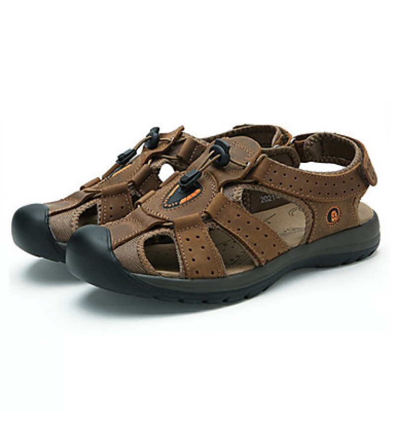 Men's Shoes Outdoor / Casual Leather Sandals Brown / Khaki  