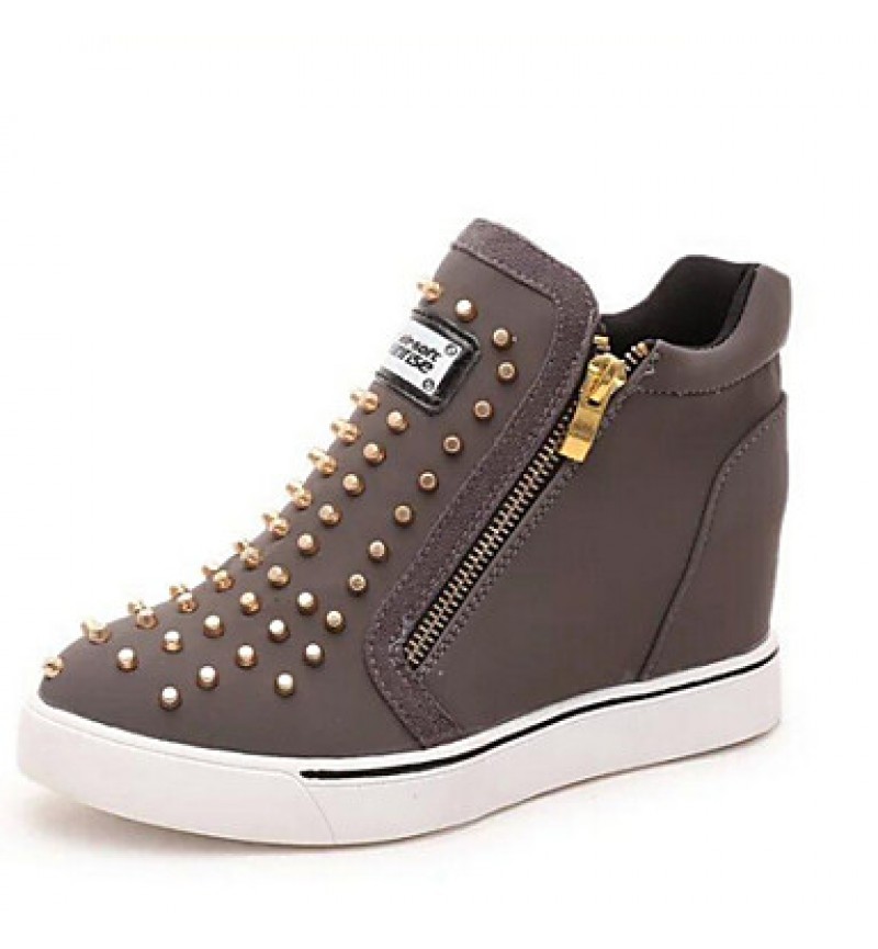 Women's Shoes Double Zipper Wedge Heel Round Toe Fashion Sneakers with Rivet