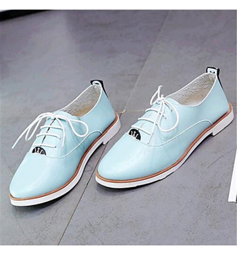 Women's Spring / Fall Comfort Leatherette Outdoor / Casual Flat Heel Lace-up Black / Blue / White