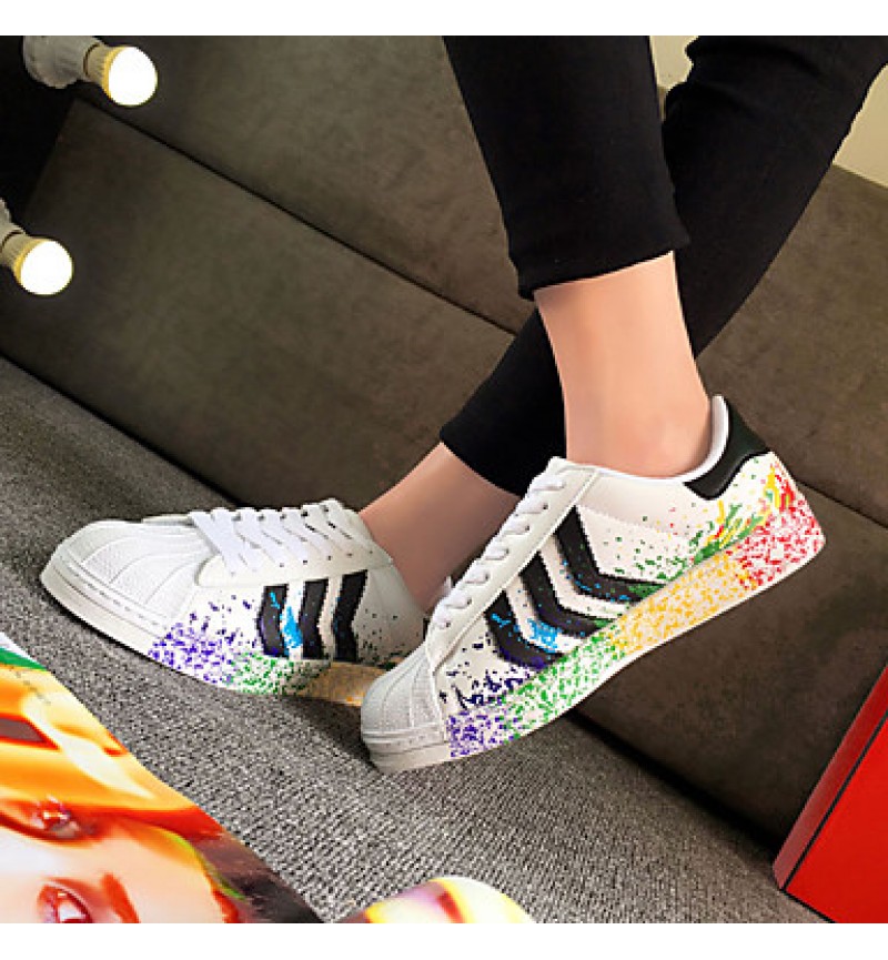 Women's Sneakers Summer Flats Leather Casual Flat Heel Lace-up Black / Blue / White / Black and White Sneaker