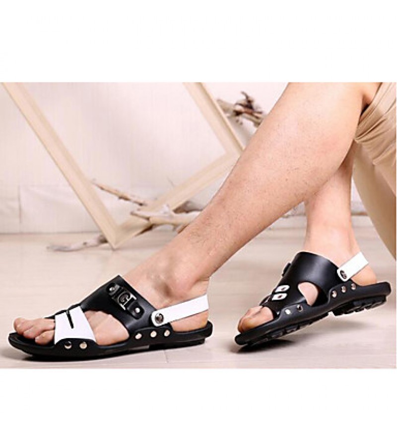 Men's Shoes Outdoor / Office & Career / Athletic / Dress / Casual Nappa Leather Sandals Black  