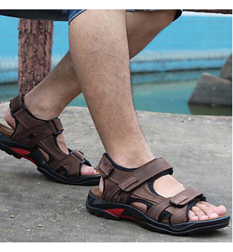 Men's Shoes Outdoor / Office & Career / Athletic / Dress / Casual Leather Sandals / Flip-Flops Big Size Taupe  