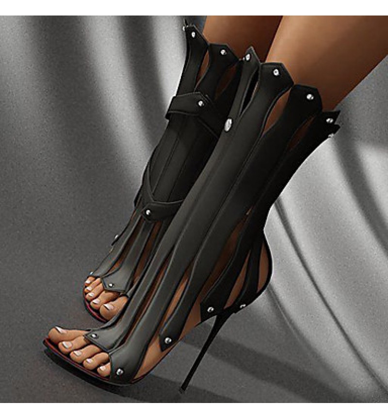 Women's Shoes Leatherette Stiletto Heel Heels / Peep Toe Sandals / Heels Party & Evening / Dress / Casual Black / White