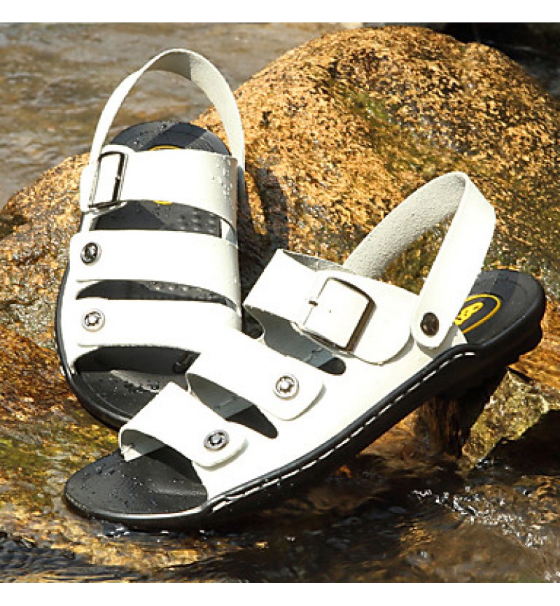 Men's Shoes Outdoor / Office & Career / Athletic / Dress / Casual Leather Sandals Black / Brown / White  