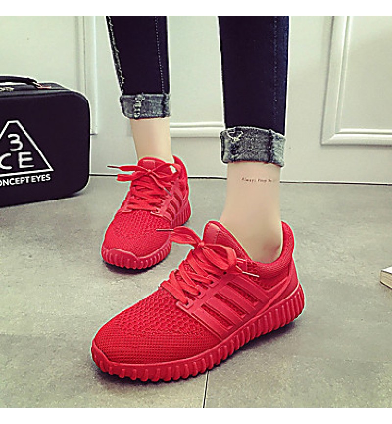 Women's Sneakers Spring / Fall Comfort PU / Tulle Outdoor / Athletic Flat Heel Lace-up Black / Red / White Sneaker