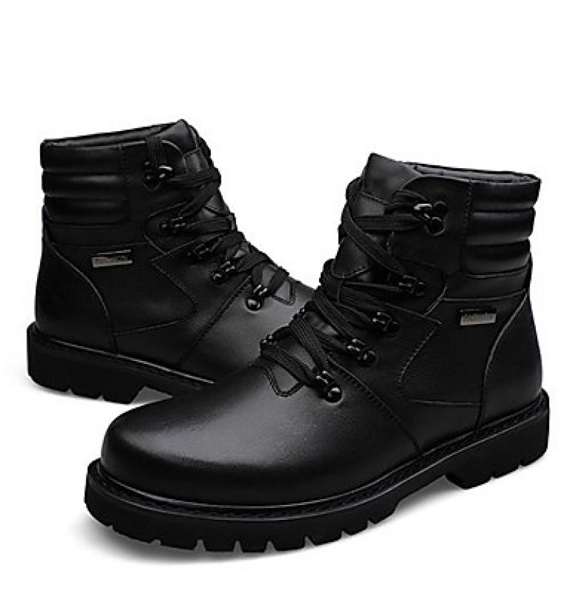 Shoes Leather Casual Boots Casual Low Heel Lace-up Black  