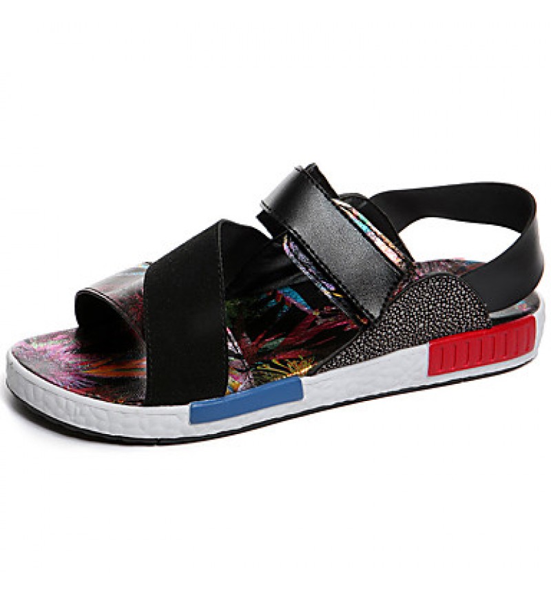 Men's Shoes Leatherette Casual Sandals Casual Flat Heel Magic Tape Silver / Gold / Multi-color  