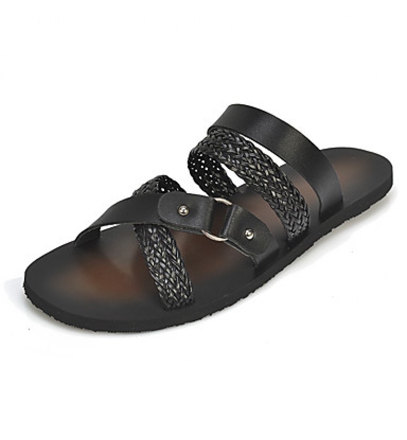   Men's Shoes Casual Leatherette Sandals Black / White  