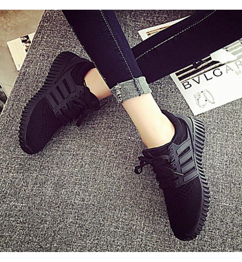 Women's Sneakers Spring / Fall Comfort PU / Tulle Outdoor / Athletic Flat Heel Lace-up Black / Red / White Sneaker