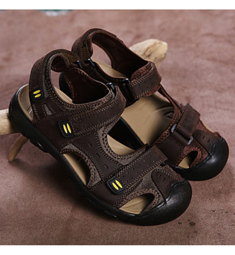 Men's Shoes Outdoor / Casual Nappa Leather / Fabric Sandals Brown / Yellow / Khaki  