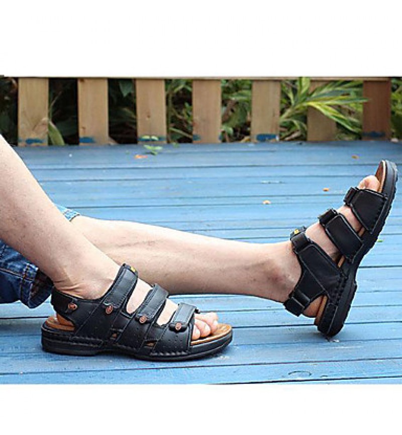 Men's Shoes Outdoor / Office & Career / Athletic / Dress / Casual Nappa Leather Sandals Black / Brown  